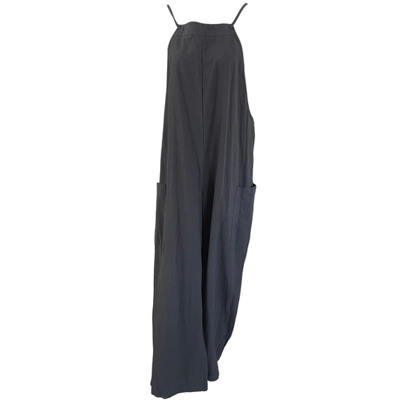 Wide Leg Cotton Overalls Women XL Black Minimalist Artsy Cottagecore Boho NWT - Picture 1 of 9